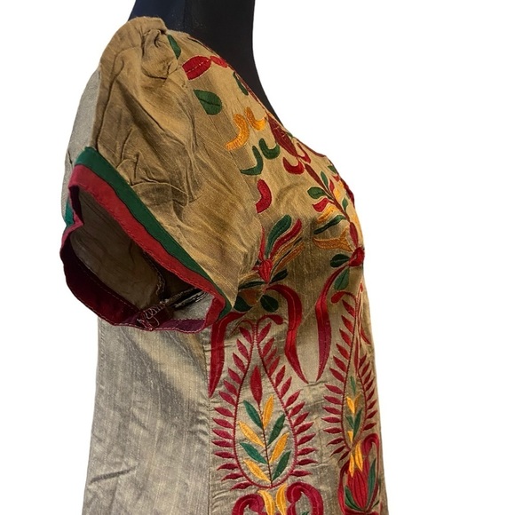 Beautiful Embroidered Tan Kurta With Red, Yellow and Green Embroidery - Picture 9 of 16